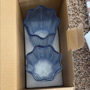 Glass Hause Set of 2 Ribbed Glasses NEW Blue